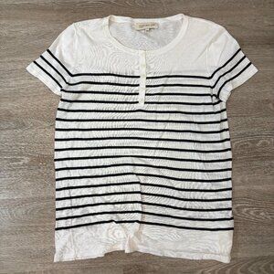 Jones New York Sport Henley Top Size L Striped Cap Sleeves Cotton Blend